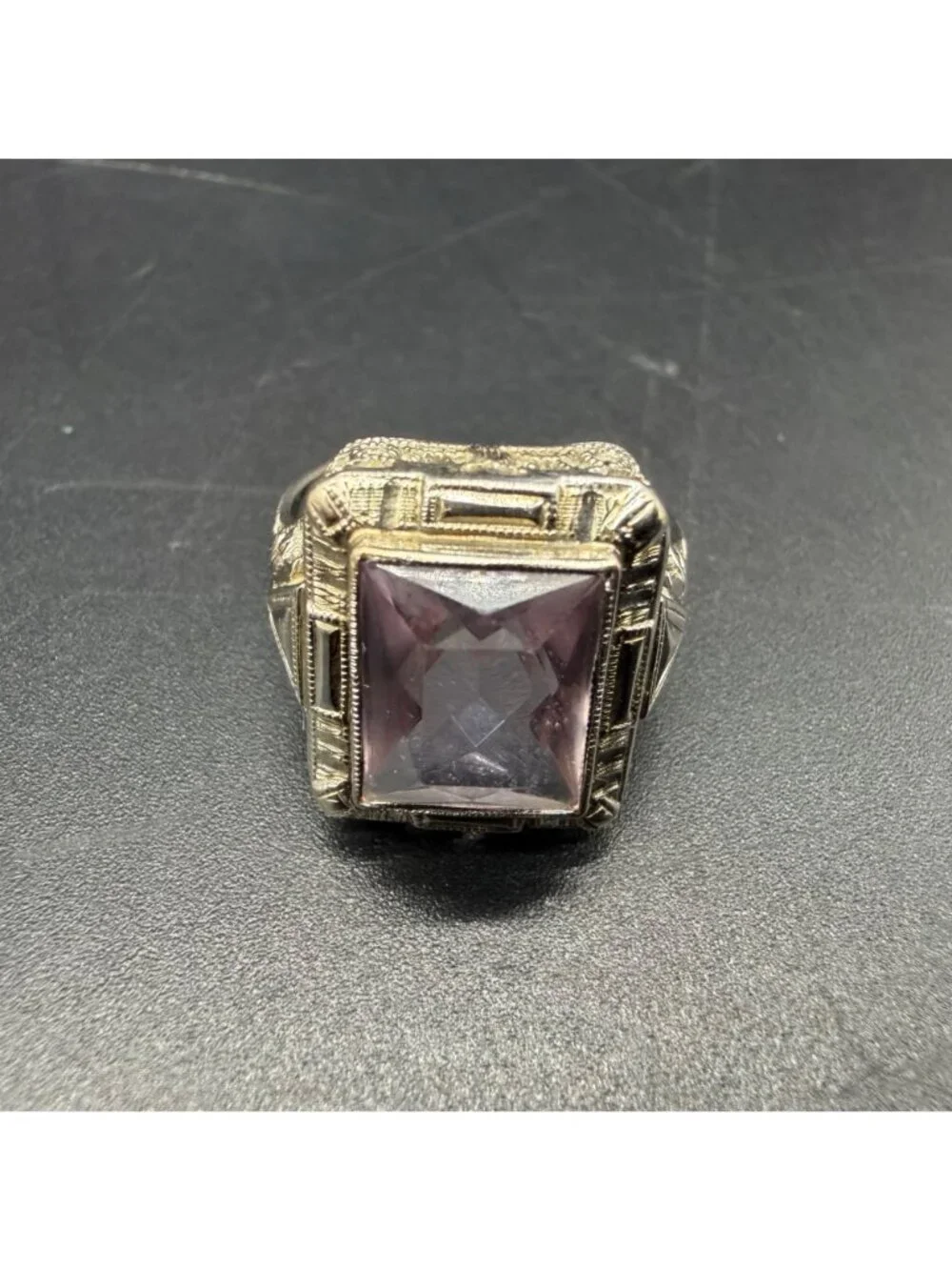 Art Deco 14K White Gold Ring Purple Stone Size 5.25 White Wile & Warner Vintage